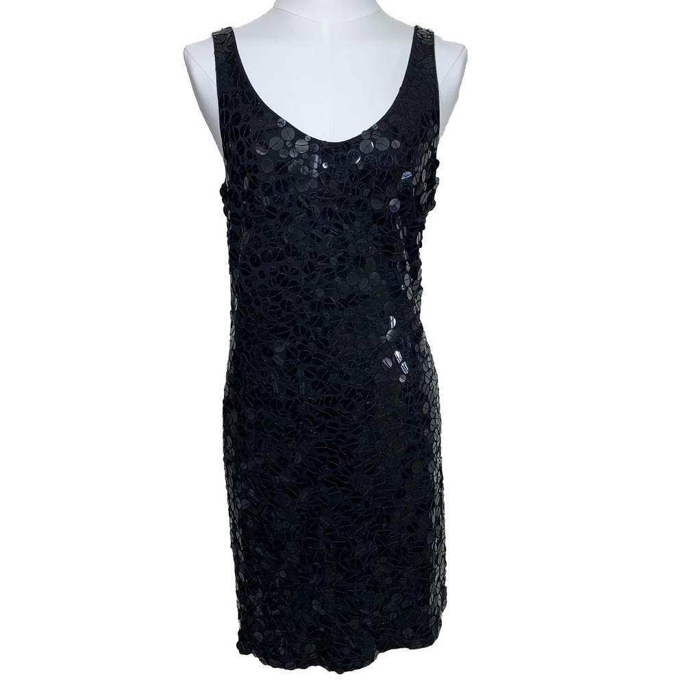 Venus Sequin Sheath Dress Womens L Black Sleeveless Scoop Neck‎ Cocktail Party